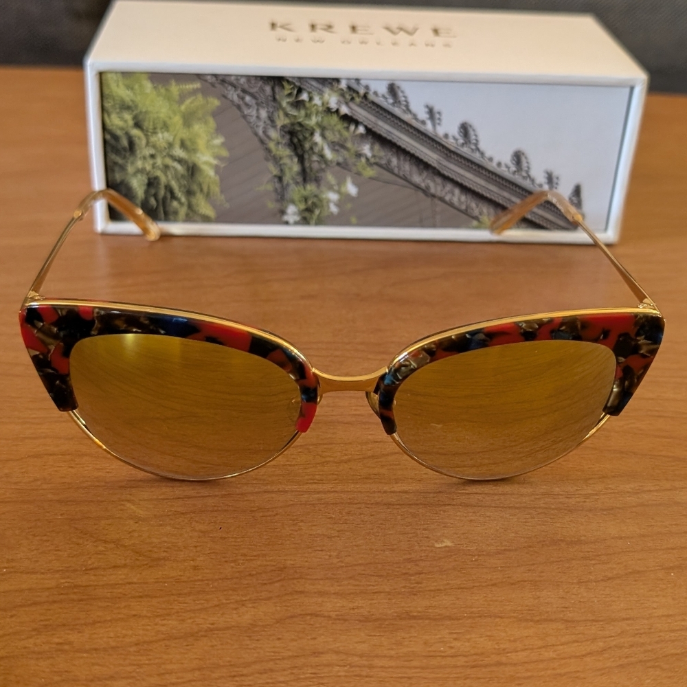 KREWE Multicolor Cat Eye Frame with Gold Lenses Sunglasses in Carnavale - Picture 6 of 8